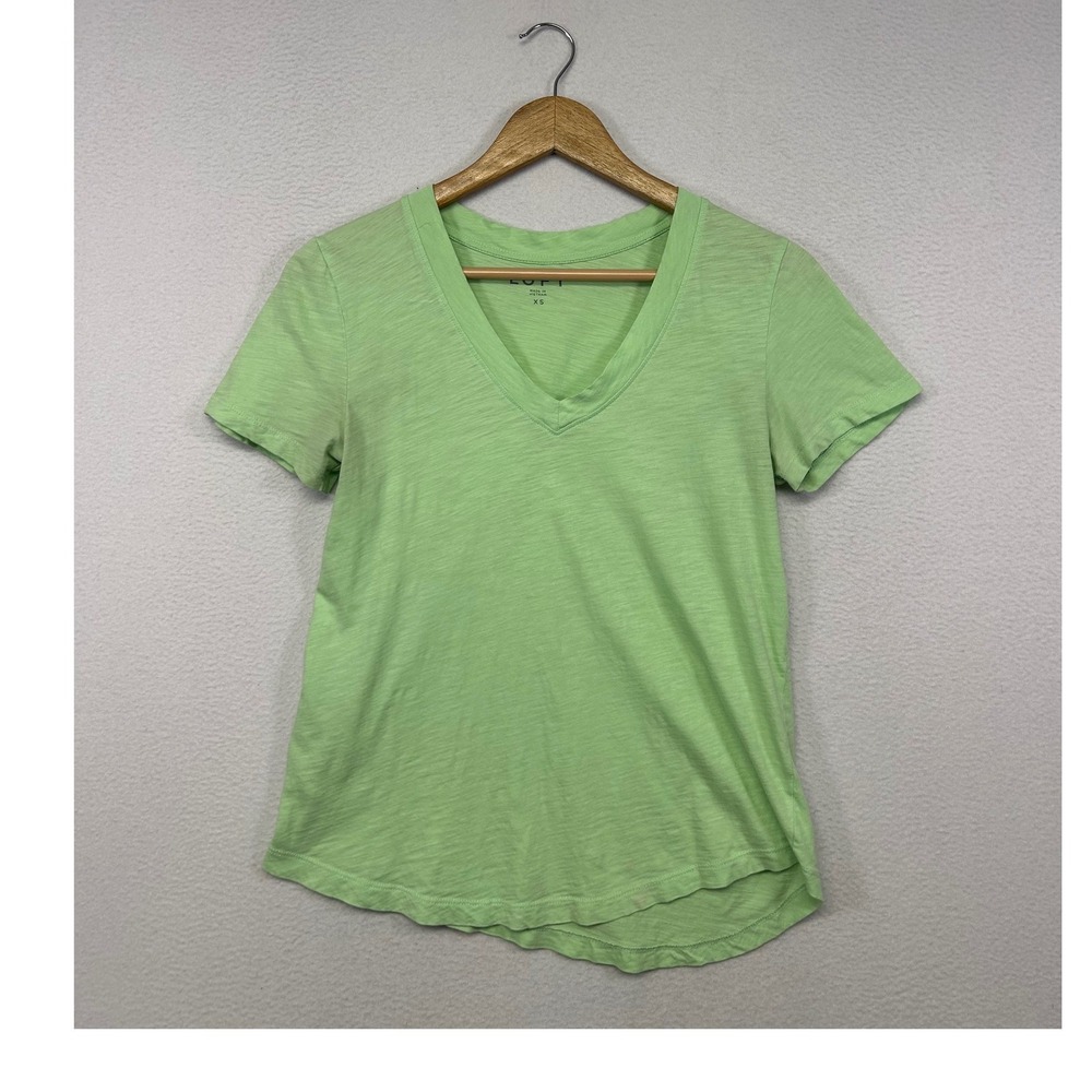 Minimalist Basic LOFT Women XS Green Slub Knit V-Neck Short Sleeve T-Shirt